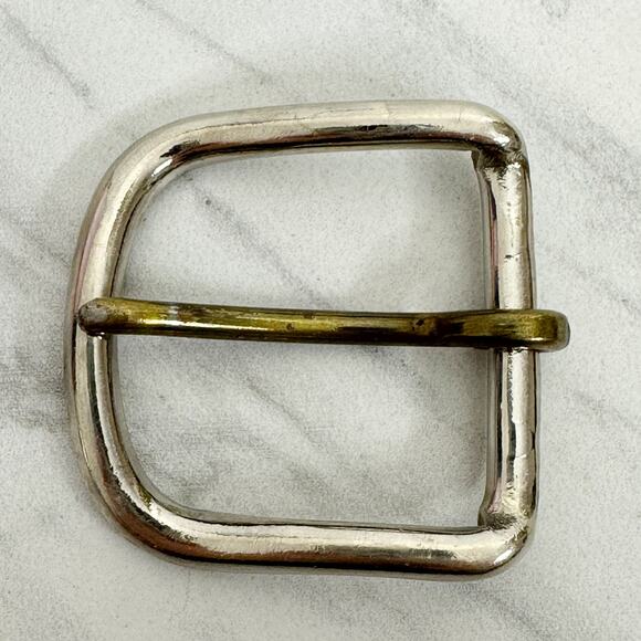 Vintage WS Silver and Gold Tone Simple Basic Belt Buckle Made in USA - Picture 1 of 11